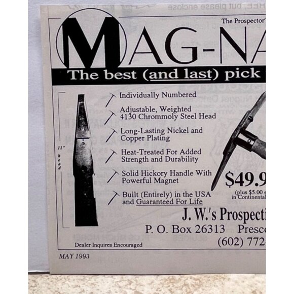 Mag Na Pick Print Ad Vintage 90s Gold JW Prospecting Supplies Prescott Valley AZ - Picture 4 of 6